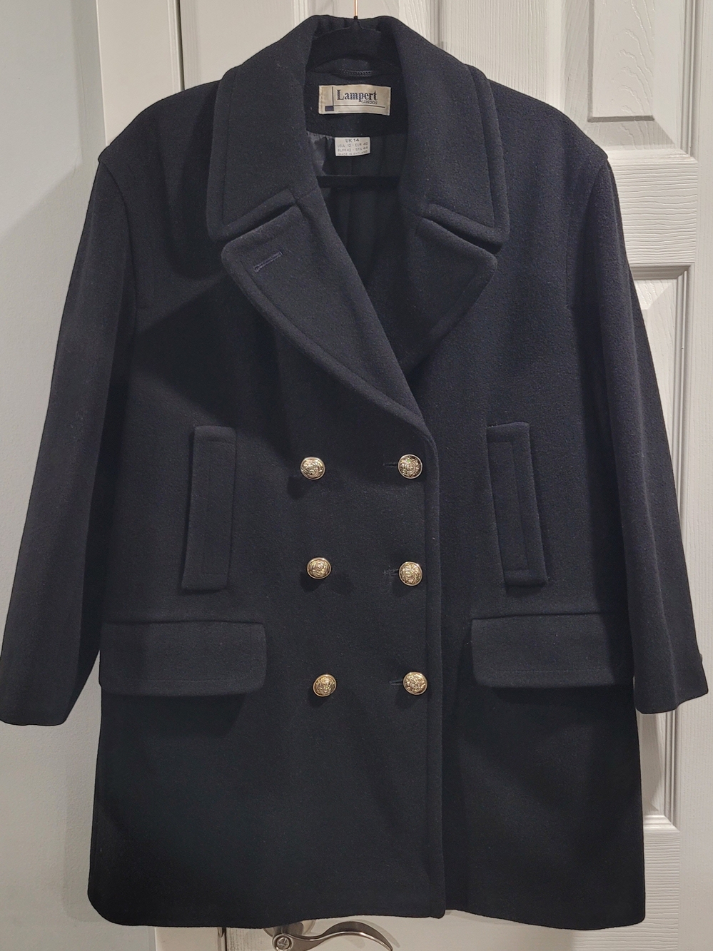 Women's Vintage Lampert London Double-Breasted Wool Blend Peacoat - Black